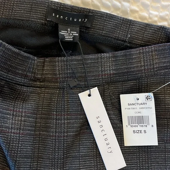 NWT Sanctuary stretch ponte pants in harvest plaid - grey . Small straight leg - Picture 3 of 7